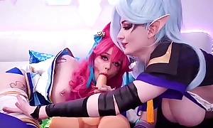Ahri and Vayne with fake male host and enormous toys