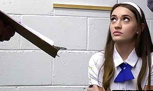 Curch teen Sera Ryder stole a fake penis but got caught roughly it peppery handed