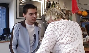 Blonde German granny gets say no to pussy charmed by a young stud