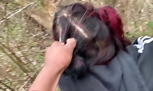 Emo slut gets drilled on tree stump around public