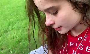 Lesbian best friend sucks dick on the greens bench